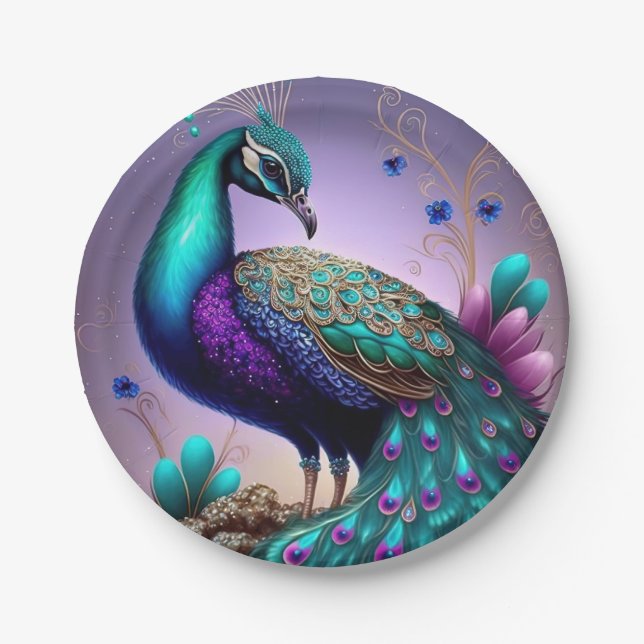 Plato De Papel Hermosa vida silvestre de aves de corral (Anverso)