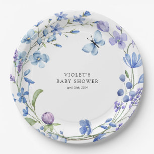 Plato De Papel Hermosa Wreath Blue Wildflower Baby Shower