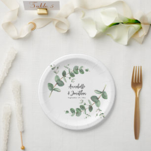 Plato De Papel Hermosa y delicada pagina de boda de follaje eucal
