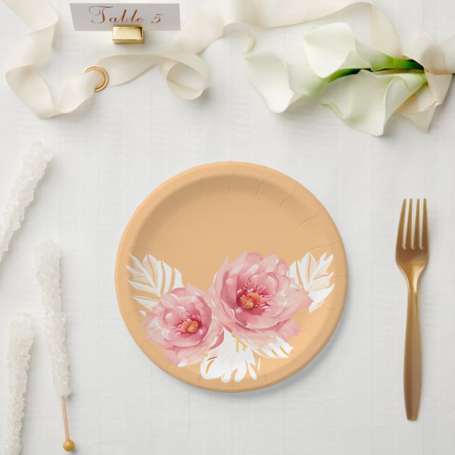 Plato De Papel Hermosa yegua y flor blanca (Boda)