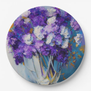 Plato De Papel Hermosas flores moradas vintage