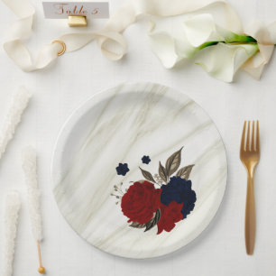 Plato De Papel Hermosas flores rojas y azules botánicas