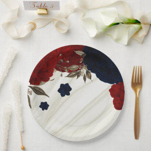 Plato De Papel Hermosas flores rojas y azules botánicas
