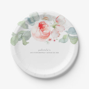 Plato De Papel Hermosas Flores Rosa Elegantes Delicadas
