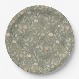 Plato De Papel Hermosas Flores sobre Colores Terrosos Verde Salvi