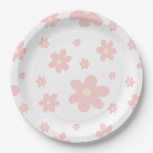 Plato De Papel Hermosas Margaritas Rosadas y Cálidas