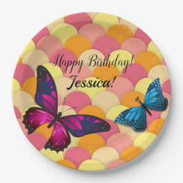 Plato De Papel Hermosas Mariposas Embellecidas Naranjas Vieiras