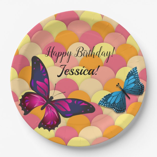 Plato De Papel Hermosas Mariposas Embellecidas Naranjas Vieiras