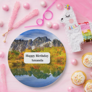 Plato De Papel Hermosas montañas del campo Fotografía Cumpleaños