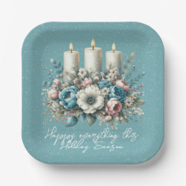 Plato De Papel Hermosas Navidades turquesas florean velas