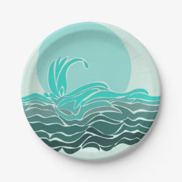 Plato De Papel Hermosas olas oceánicas y puesta de sol