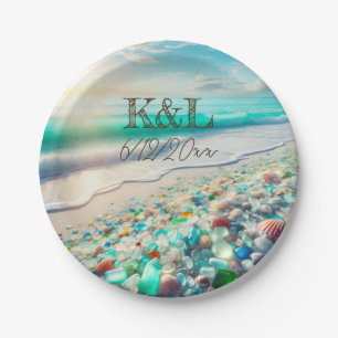 Plato De Papel Hermosas olas oceánicas y vidrio marino personaliz
