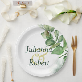 Plato De Papel Hermosas placas de papel con acuarela verde