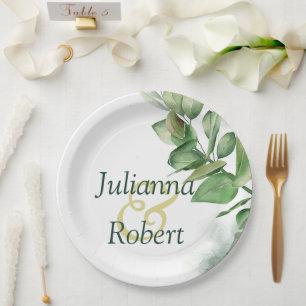Plato De Papel Hermosas placas de papel con acuarela verde