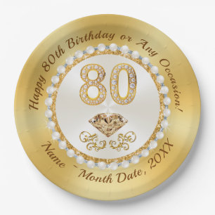Plato De Papel Hermosas Placas Partidarias Personalizadas, 80 Año