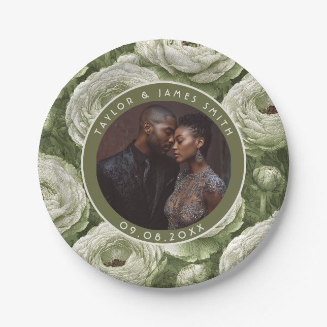 Plato De Papel Hermosas Placas Ranunculus Para Par Boda Simple (Anverso)