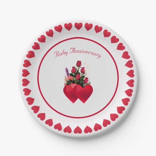 Plato De Papel Hermoso aniversario de Ruby (Anverso)