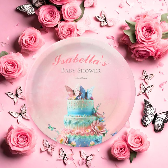 Plato De Papel Hermoso Bebé Mariposas Gemelas Shower (Charming plates, twin butterflies dance, delicately holding sweet treats for celebrations.)
