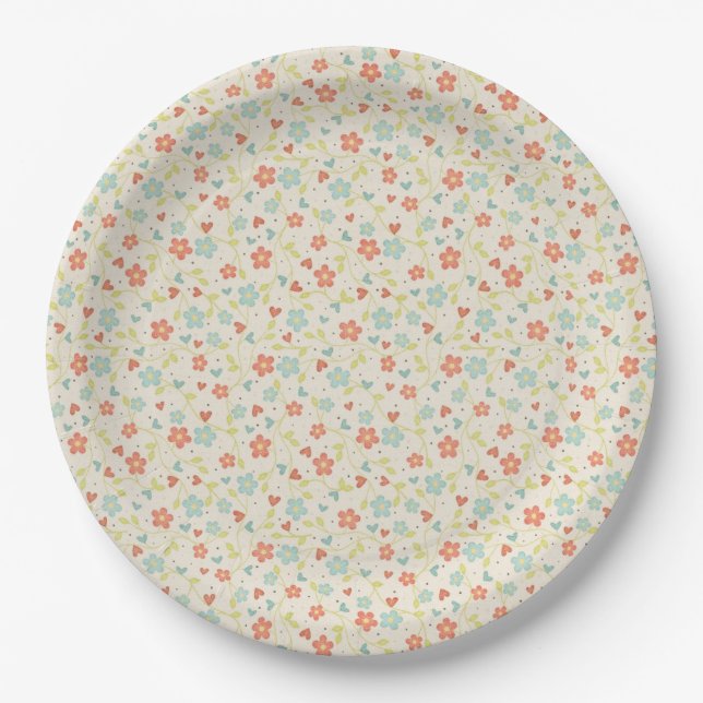 Plato De Papel Hermoso beige floral de primavera (Anverso)