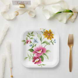 Plato De Papel Hermoso Boda de flores de primavera