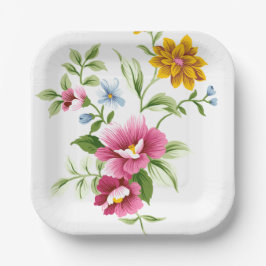 Plato De Papel Hermoso Boda de flores de primavera