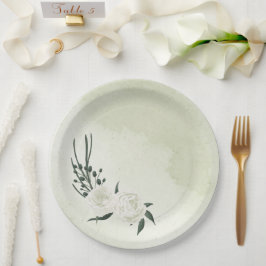 Plato De Papel hermoso boda de vegetación floral blanca