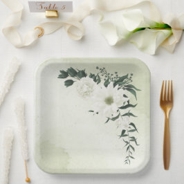 Plato De Papel hermoso boda de vegetación floral blanca