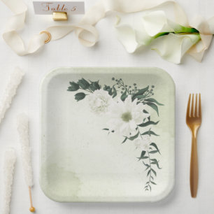 Plato De Papel hermoso boda de vegetación floral blanca