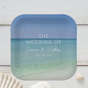 Plato De Papel Hermoso Boda personalizado de Beach Horizon