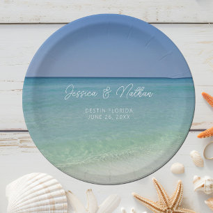 Plato De Papel Hermoso Boda personalizado de Beach Horizon
