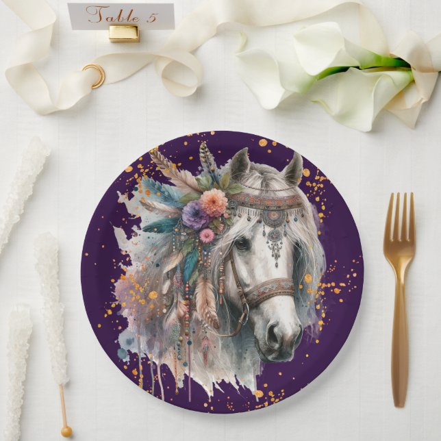 Plato De Papel Hermoso Caballo Boho (Boda)