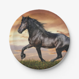 Plato De Papel Hermoso caballo negro