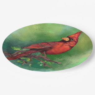Plato De Papel Hermoso cardenal rojo del norte pintando arte