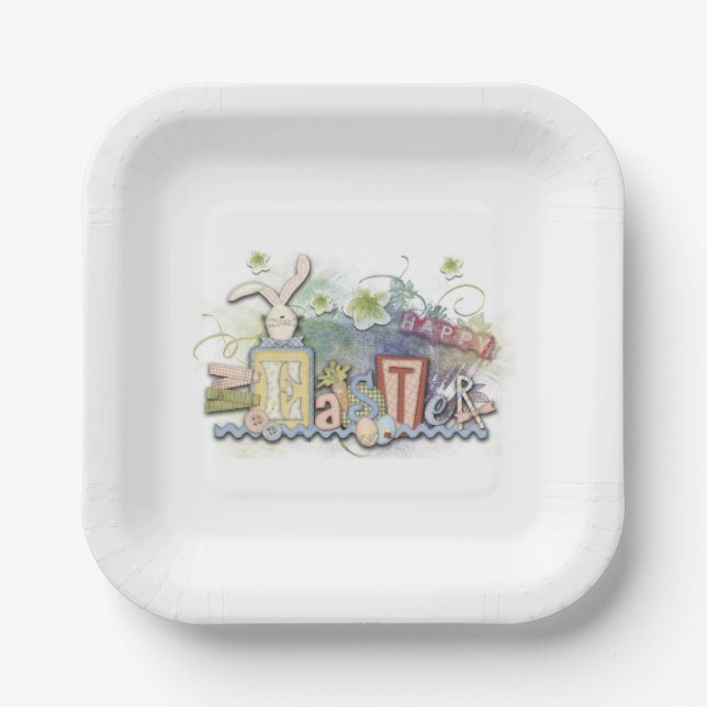 Plato De Papel Hermoso Conejo de Pascua (Anverso)