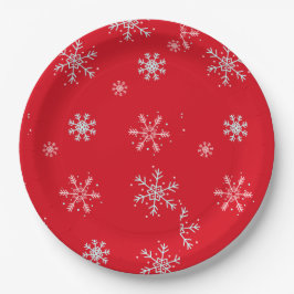 Plato De Papel Hermoso copo de nieve rojo