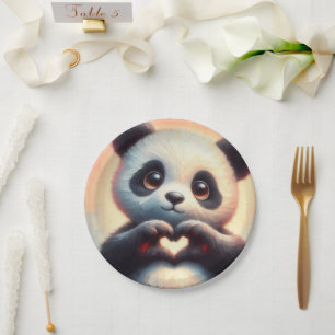 Plato De Papel Hermoso corazón de amor Panda