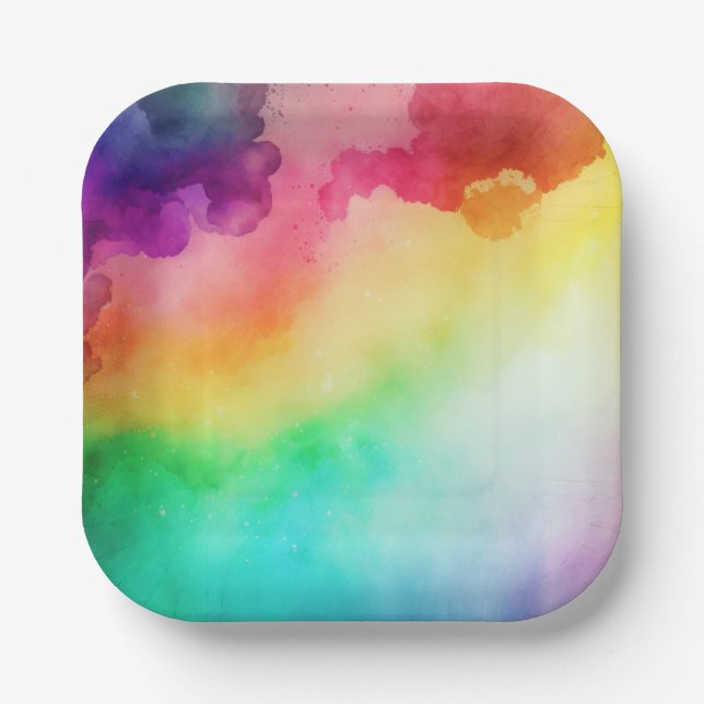 Plato De Papel Hermoso diseño abstracto de colores arcoiris (Anverso)