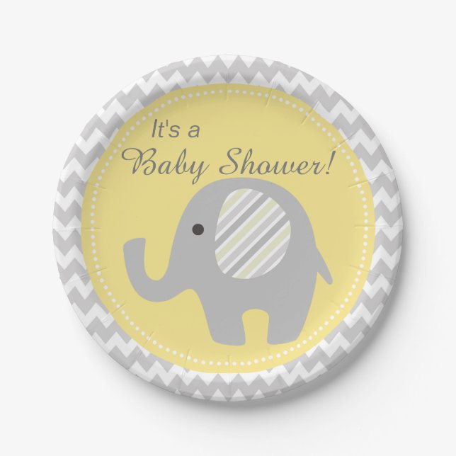 Plato De Papel Hermoso elefante neutro de Personalizado Baby Show (Anverso)