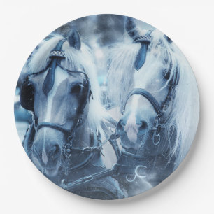 Plato De Papel Hermoso equipo de caballos foto de invierno