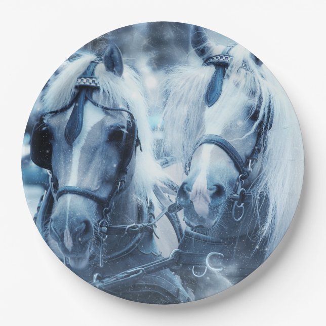 Plato De Papel Hermoso equipo de caballos foto de invierno (Anverso)