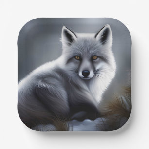 Plato De Papel Hermoso Fox plateado