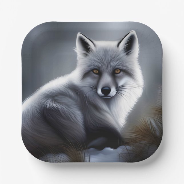 Plato De Papel Hermoso Fox plateado (Anverso)
