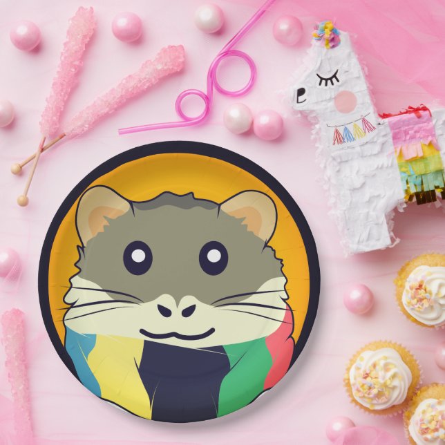 Plato De Papel Hermoso hámster personalizado con una bufanda mult (Fiesta)