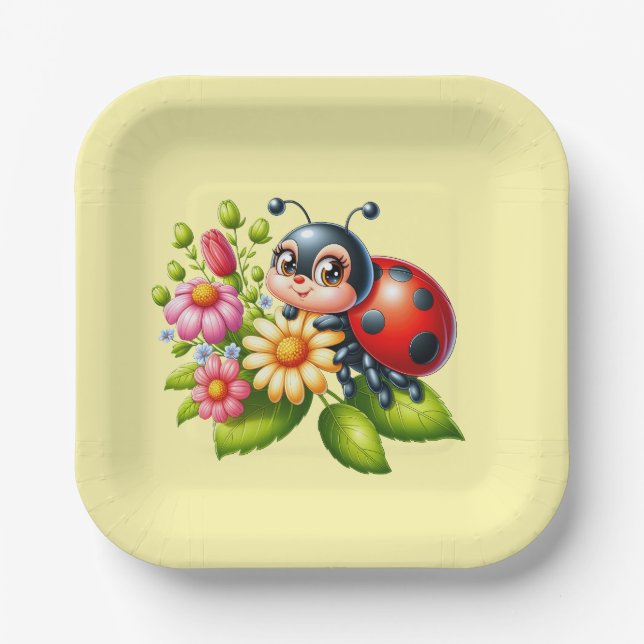 Plato De Papel Hermoso insecto de ladybug lindo (Anverso)