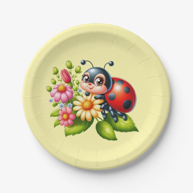 Plato De Papel Hermoso insecto de ladybug lindo (Anverso)
