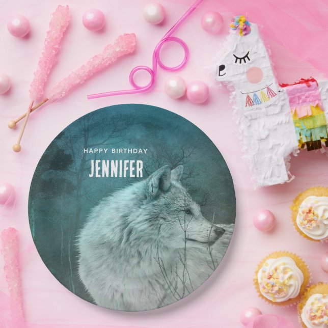 Plato De Papel Hermoso Lobo Gris en el cumpleaños de un bosque os (Fiesta)