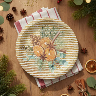 Plato De Papel Hermoso Naranja Slice Pine Bouquet Navidades