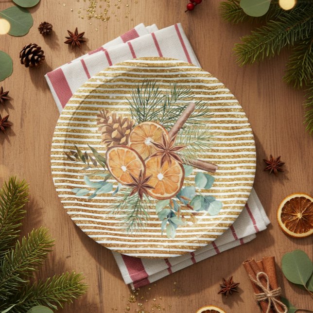 Plato De Papel Hermoso Naranja Slice Pine Bouquet Navidades (Subido por el creador)