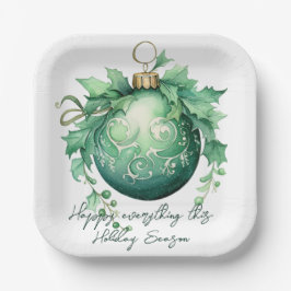 Plato De Papel Hermoso Navidad verde bola nieve