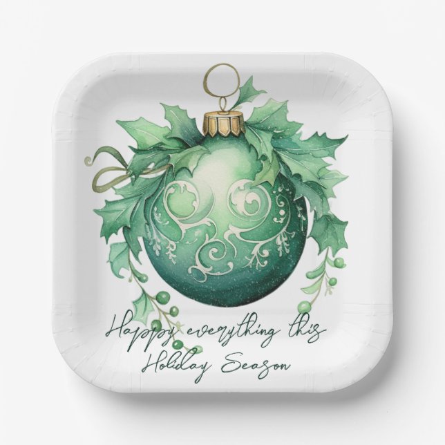 Plato De Papel Hermoso Navidad verde bola nieve (Anverso)